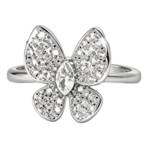 Late 20th Century Size 7 14K White Gold Diamond Butterfly Ring Estate by EFFY For Sale