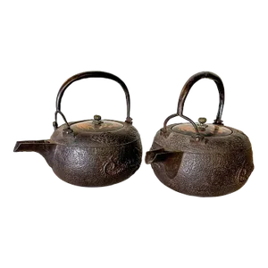 Pair of Antique Japanese Chosi Cast Iron Sake Kettles