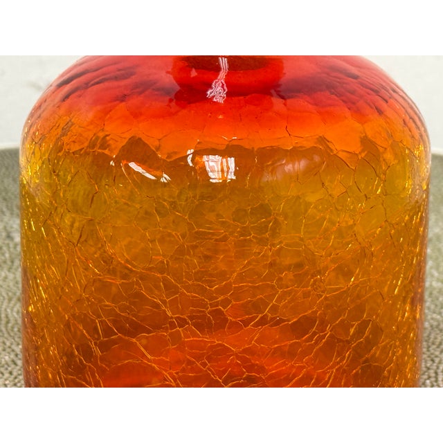 Italian Hand Blown Fire Orange Glass Decanter For Sale - Image 9 of 12