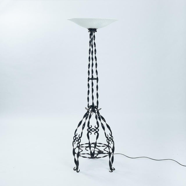 Art Deco Floor Lamp in Wrought Iron and Glass For Sale - Image 18 of 18