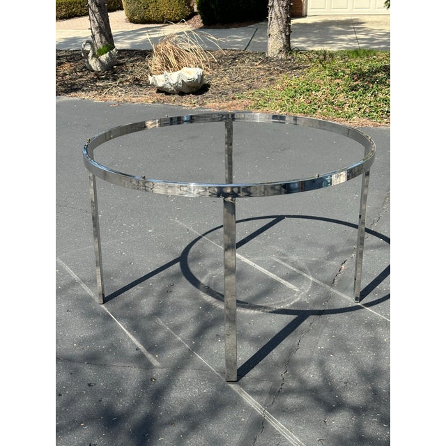 1970’s Chrome Glass Top Dining Table For Sale - Image 4 of 6