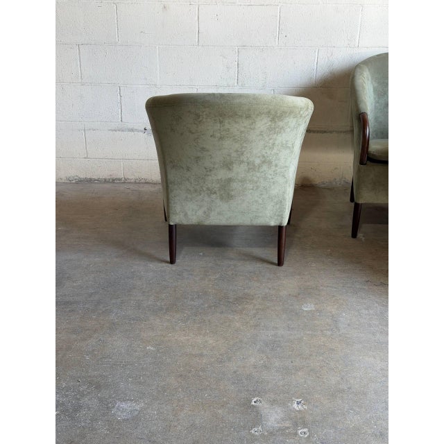 Mid-Century Modern Set of 4 Mid 20th Century Danish Modern Lounge Chairs Green Upholstered Scandinavian Club Chairs For Sale - Image 3 of 10