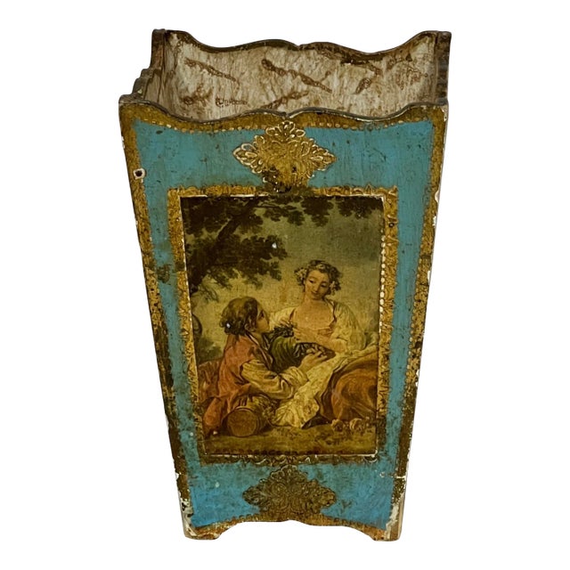 Rare Italian Florentine Turquoise / Gold Brush Pot For Sale