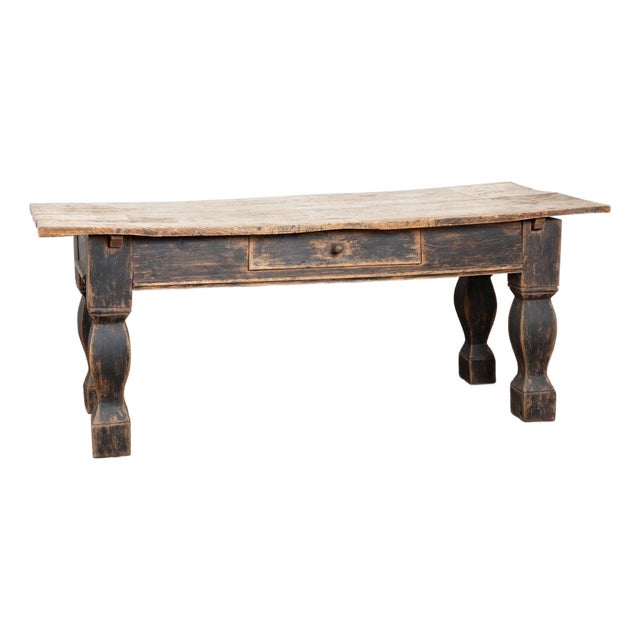 Late 18th Century Danish Baroque Oak Console Table With Black Painted Base For Sale