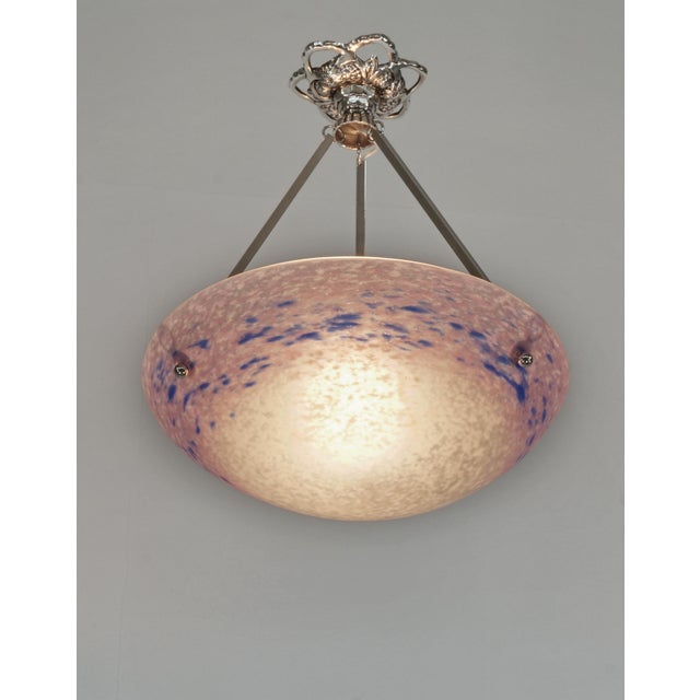Charles Schneider A beautiful 1925-1930 French art deco hanging fixture in nickel plated bronze or solid brass holding a...
