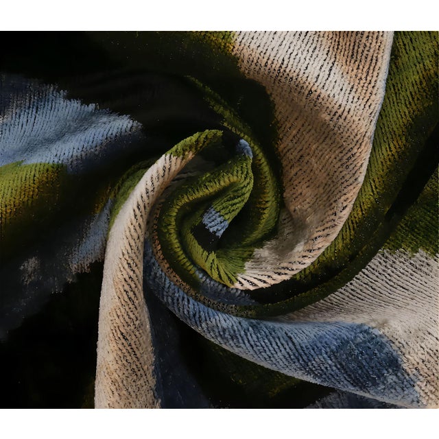 Handmade Retro Geometric Silk Velvet Throw Pillow, Green and Blue With Down Feather Insert For Sale In San Francisco - Image 6 of 6