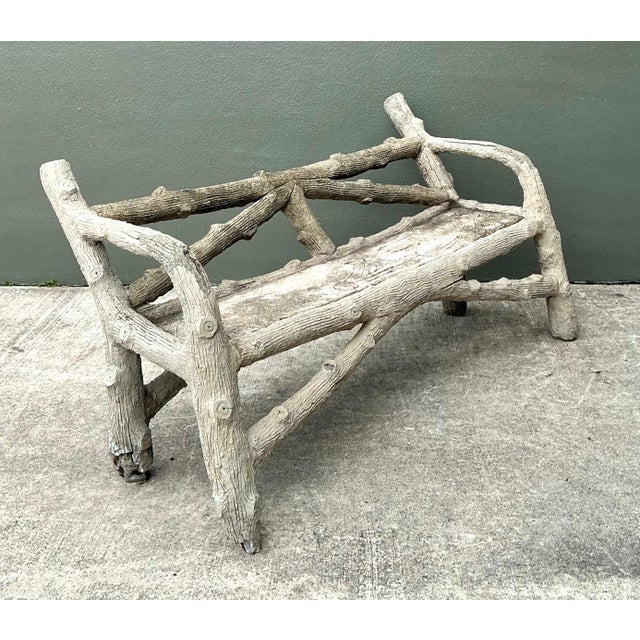 Vintage Faux Bois Concrete Garden Bench For Sale - Image 10 of 13
