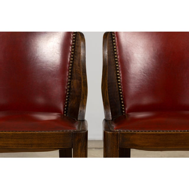 1930s French Art Deco Maple Gondola Dining Chairs W/ Red Faux Leather - Set of 6 For Sale In New York - Image 6 of 18
