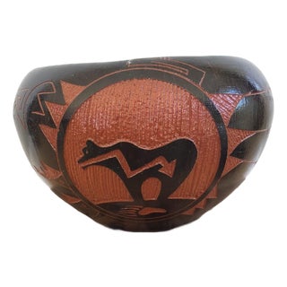 Signed Navajo Pottery Bowl Bear Design Mitchell B Native American Art For Sale