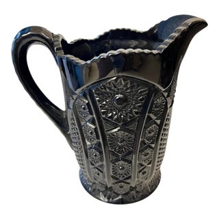 Mid 20th Century Mid Century Modern Tiara Monarch Indiana Glass Black Paneled Daisy Pitcher For Sale