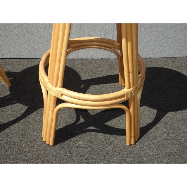 Pair Mid Century Modern Bamboo Swivel Barstools Bar Stools For Sale - Image 9 of 12