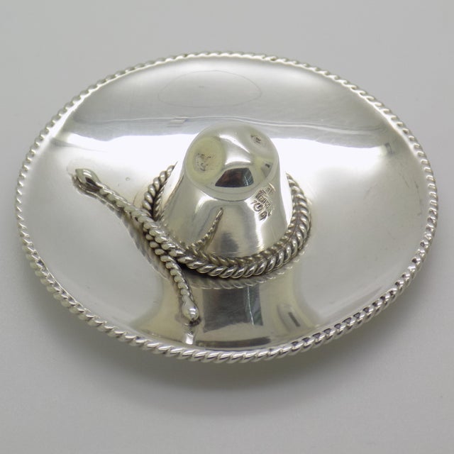 Vintage Mexican Handmade Genuine Sterling Silver 925 Traditional Sombrero Hat Figurine, 1970s For Sale - Image 4 of 11