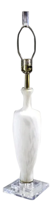 Mid-Century Modern Frosted Glass Lucite Brass Bauer Vase Table Lamp
