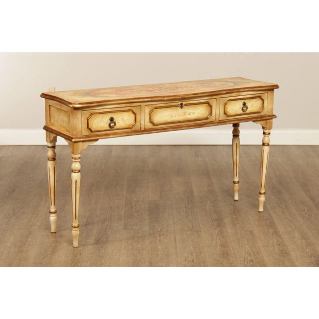 High Quality Italian Style Console Table with 3 Drawers, Continuous Scroll Decorated Design and Crackle Painted Finish...
