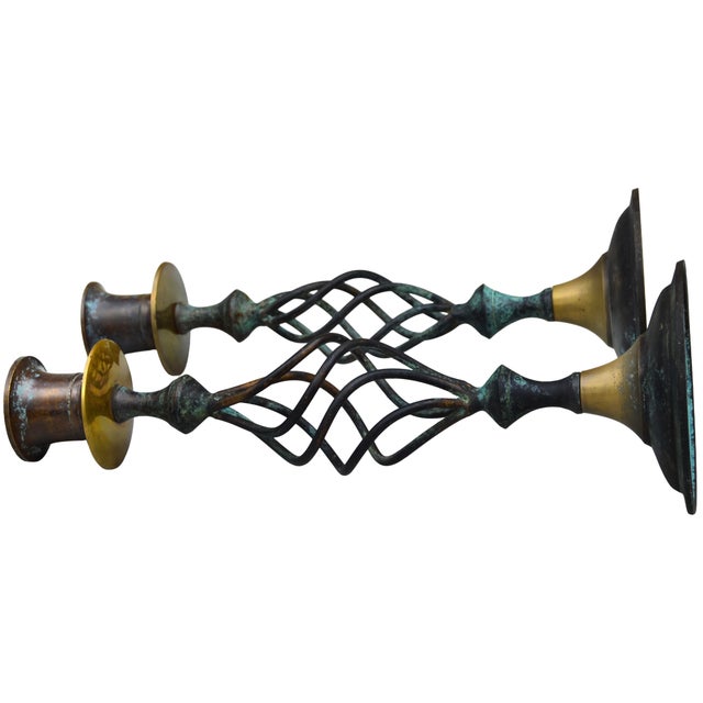 Mid 20th Century Mid 20th Century Handcrafted Americana Brass Candleholders- S/2 For Sale - Image 5 of 8