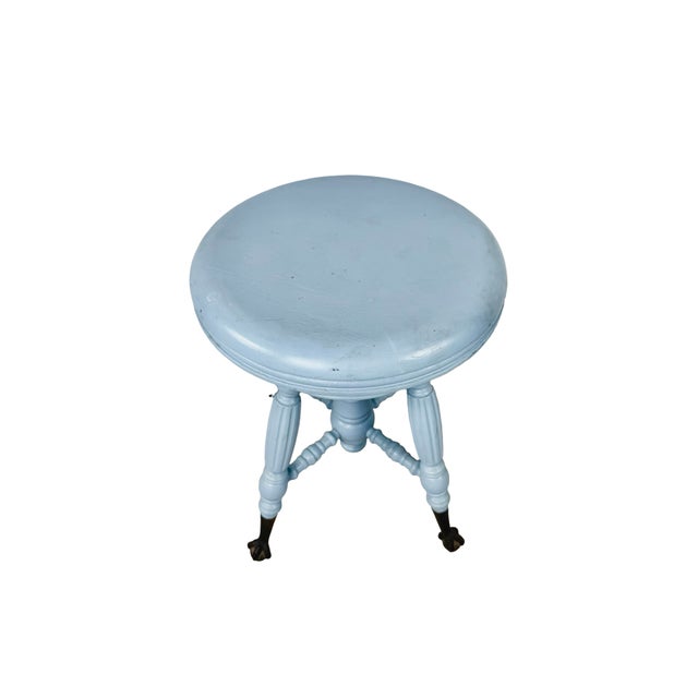 Victorian Victorian Adjustable Piano Stool in Powder Blue Paint, Claw & Glass Ball Feet For Sale - Image 3 of 17