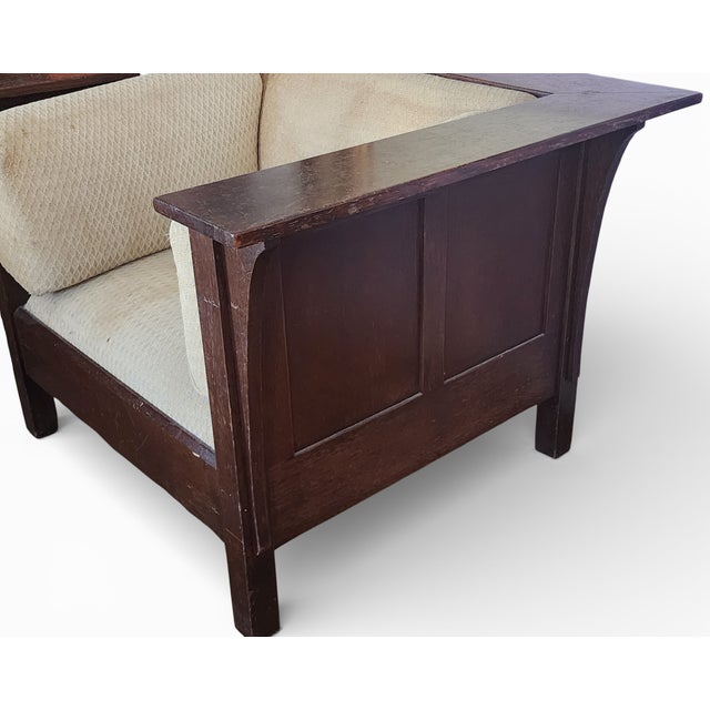 Pair 1990s Stickley Quartered Oak Mission Arts & Crafts Prairie Armchairs For Sale - Image 16 of 18