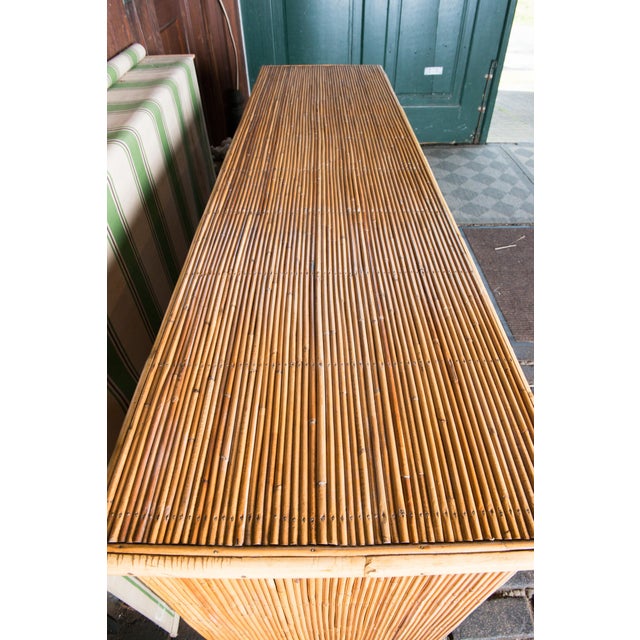 1950s French Mid-Century Rattan Buffet by Audoux & Minet with Tiles, Attributed For Sale - Image 4 of 13