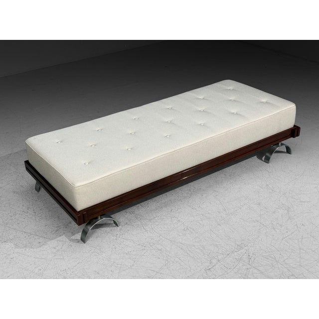 Mid-Century Modern Martin Borenstein, Daybed, Walnut, Steel, Beige Upholstery, Usa, 1960s For Sale - Image 3 of 12