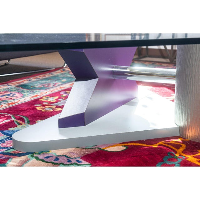 Vintage Post Modern Memphis Style Triangular Glass Laminate Chrome Coffee Table For Sale In Detroit - Image 6 of 6