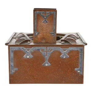 Heintz Arts & Crafts Sterling Silver on Bronze Humidor With Match Holder and Ashtray