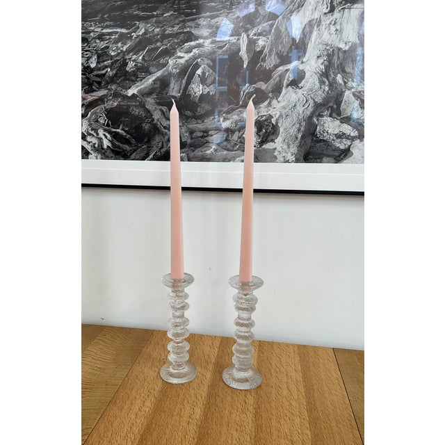 A Pair of Vintage Iittala Festivo 6 Ring Glass Candlesticks by Timo Sarpaneva, a Pair For Sale - Image 9 of 10