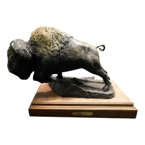 "Charging Buffalo" Contemporary Anton Arkhipov Signed Bronze Sculpture
