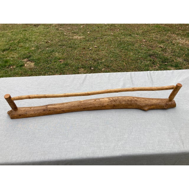 Long vintage handmade rustic log towel rack, hanging wall rack. Marked handcrafted by FP Shea. Three holes drilled in the...