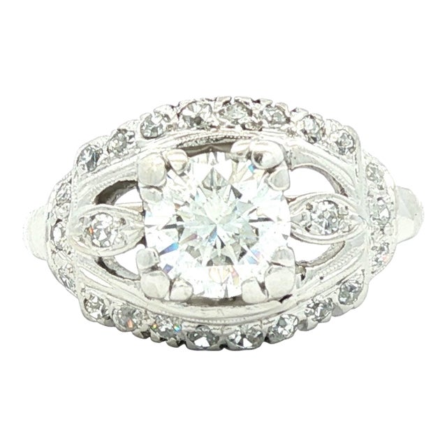 Vintage Mid 20th Century Platinum One Carat Natural Diamond Ring, Size 7.5 For Sale