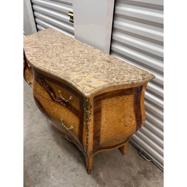 Early 20th Century Italian Bombay Chest With Travertine Top and Gilt Brass Hardware in Green Bronze For Sale - Image 5 of 8