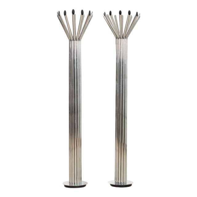 Mid 20th Century Silver Chrome Tubular Floor Lamp by Kovacs - a Pair For Sale