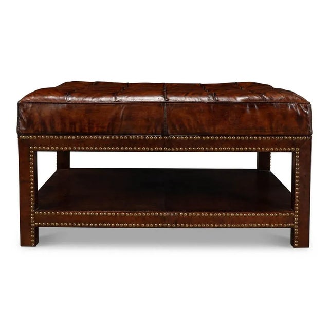 2020s Tufted Leather Ottoman For Sale - Image 5 of 11