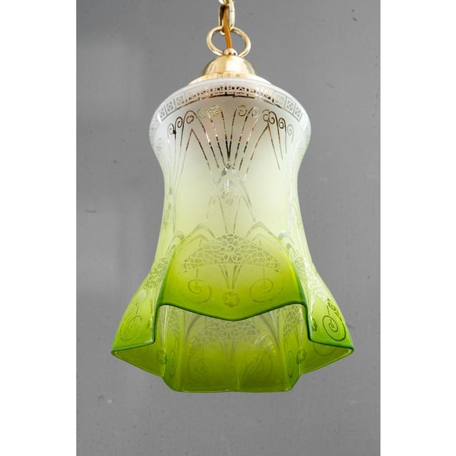 Art Nouveau Pendant with Green Glass Shade, Vienna, 1908 For Sale - Image 4 of 17