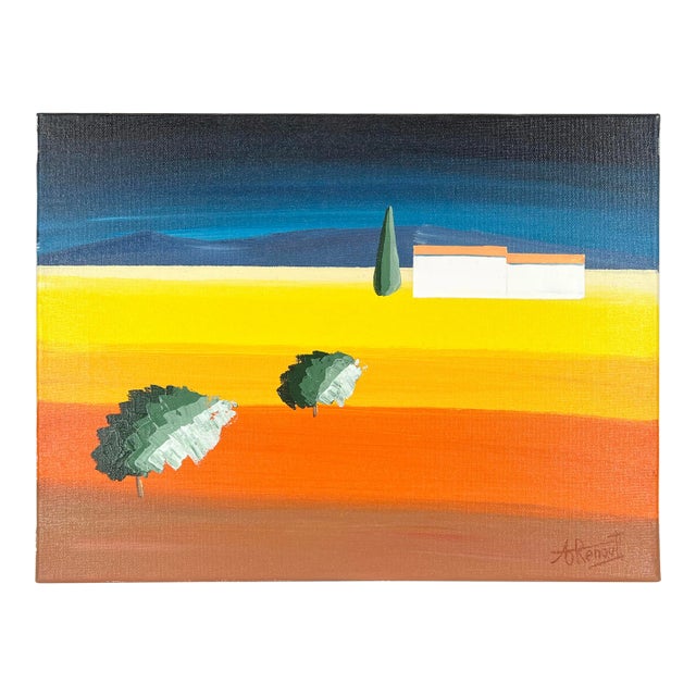 Le Cyprès Abstract Geometric Landscape With Cypress Tree - Acrylic 2004 by Antoine Renault For Sale