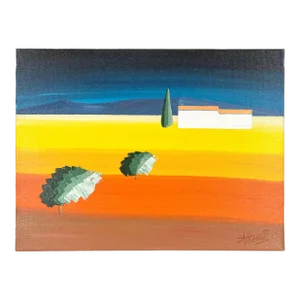 Le Cyprès Abstract Geometric Landscape With Cypress Tree - Acrylic 2004 by Antoine Renault
