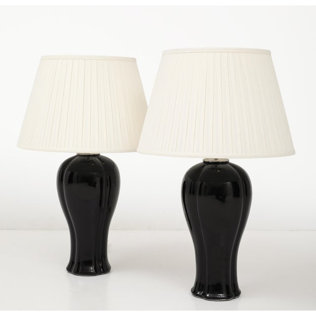 Ceramic A Pair of Black Ceramic & Nickel Table Lamps For Sale - Image 7 of 14