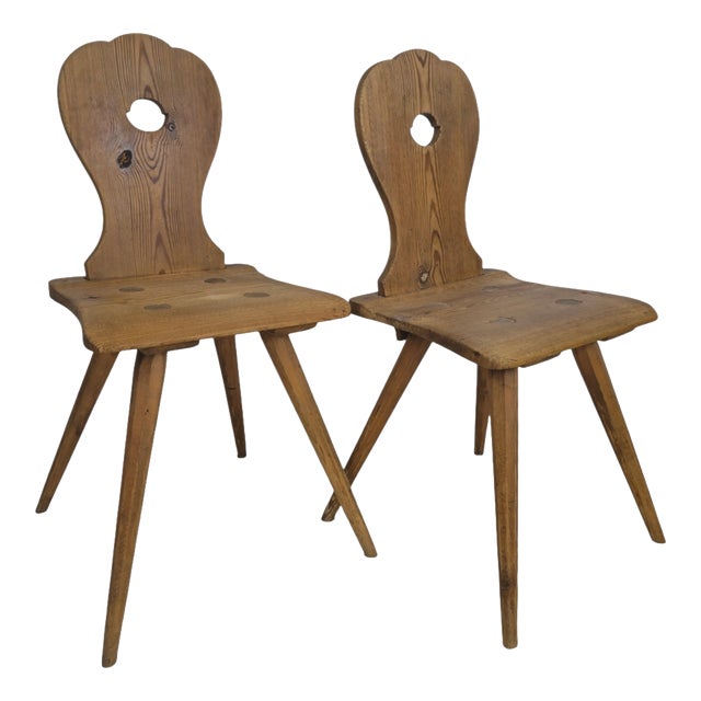 Rustic Austrian Softwood Peasant Chairs, 1800, Set of 2 For Sale