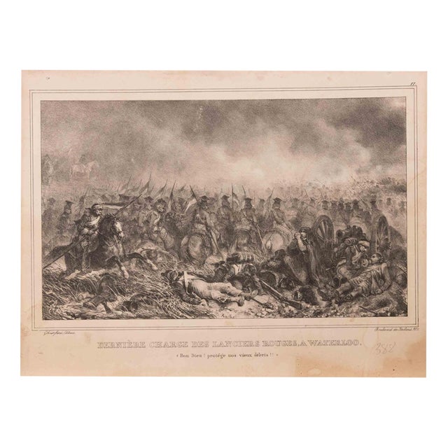 Jean-Baptiste Édouard Detaille, Dernière Charge des Lanciers Rouges à Waterloo, Lithograph, 19th Century For Sale