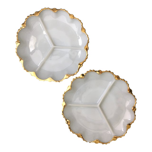 1950s Milk Glass Serving Plates - A Pair For Sale