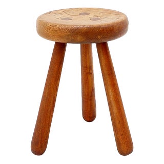Vintage Brutalist Tripod Stool in Wood, 1960 For Sale