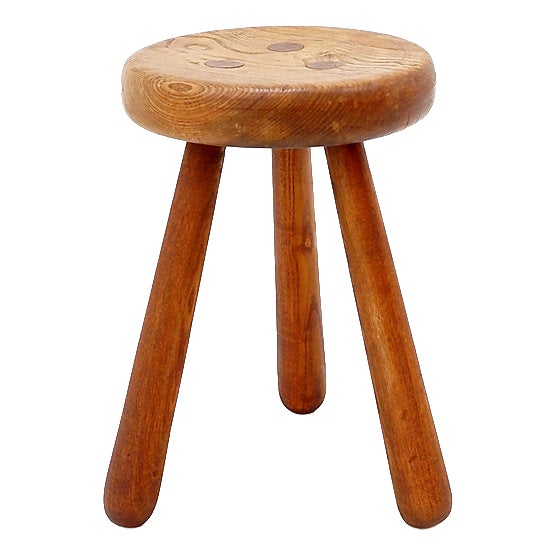 Vintage Brutalist Tripod Stool in Wood, 1960 For Sale