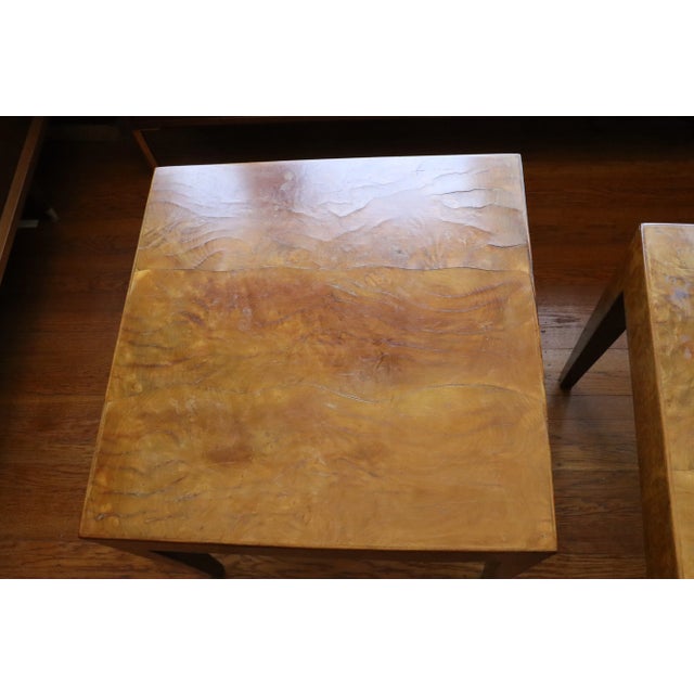 Wood Vintage Italian Burl Wood Patchwork Veneer End Tables - a Pair For Sale - Image 7 of 11