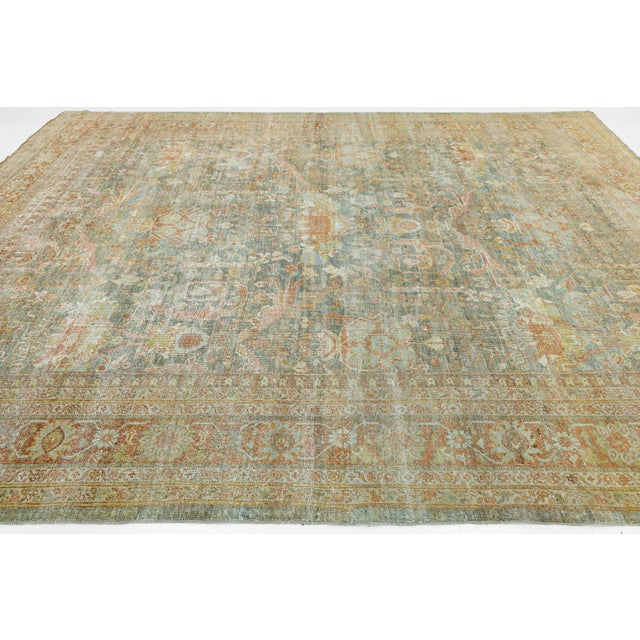 Antique Mahal Wool Area Rug With Muted Sage Green & Terracotta Palette For Sale - Image 11 of 11