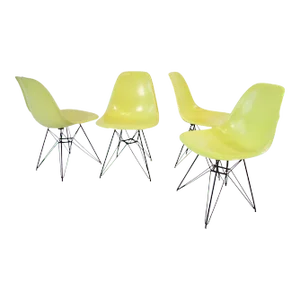 Mid 20th Century Eames Yellow Fiberglass DSR Chairs on Black Eiffel Tower Bases - Set of 4