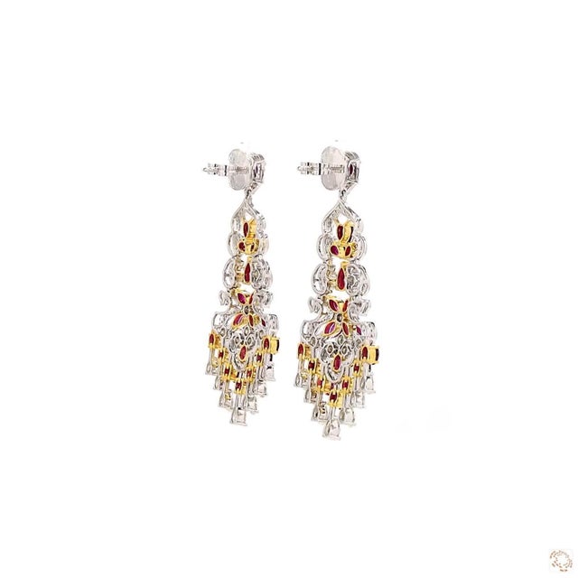 Metal 3.49 Carat Round Brilliant Cut White Diamond Blue Diamond Ruby Gold Earrings, Pair For Sale - Image 7 of 9