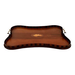 Edwardian Inlaid Mahogany & Satinwood Serving/Butler's Tray With Conch Shell Motif For Sale