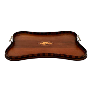 Edwardian Inlaid Mahogany & Satinwood Serving/Butler's Tray With Conch Shell Motif