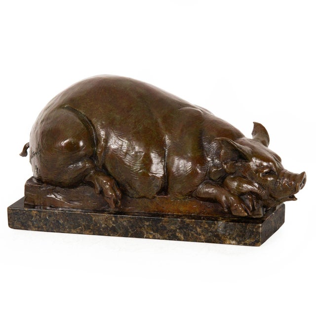 American Modernist American Bronze Sculpture “Resting Pig” by Dan Ostermiller Ca. 1997 For Sale - Image 3 of 12