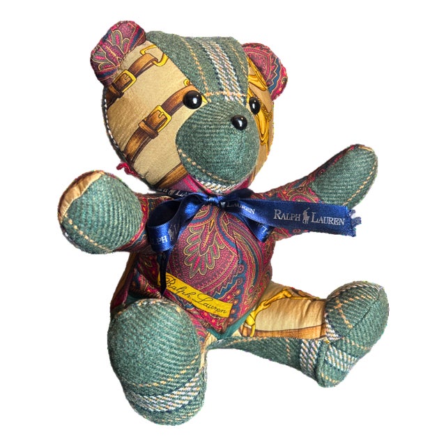Ralph Lauren Equestrian Paisley Vintage Silk Scarf Tender Teddy Bear For Sale