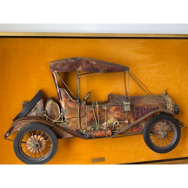 Spectacular large Mid century modern brutalist Curtis Jere style automobile wall sculpture, 3?D model of Maxwell Roadstar...